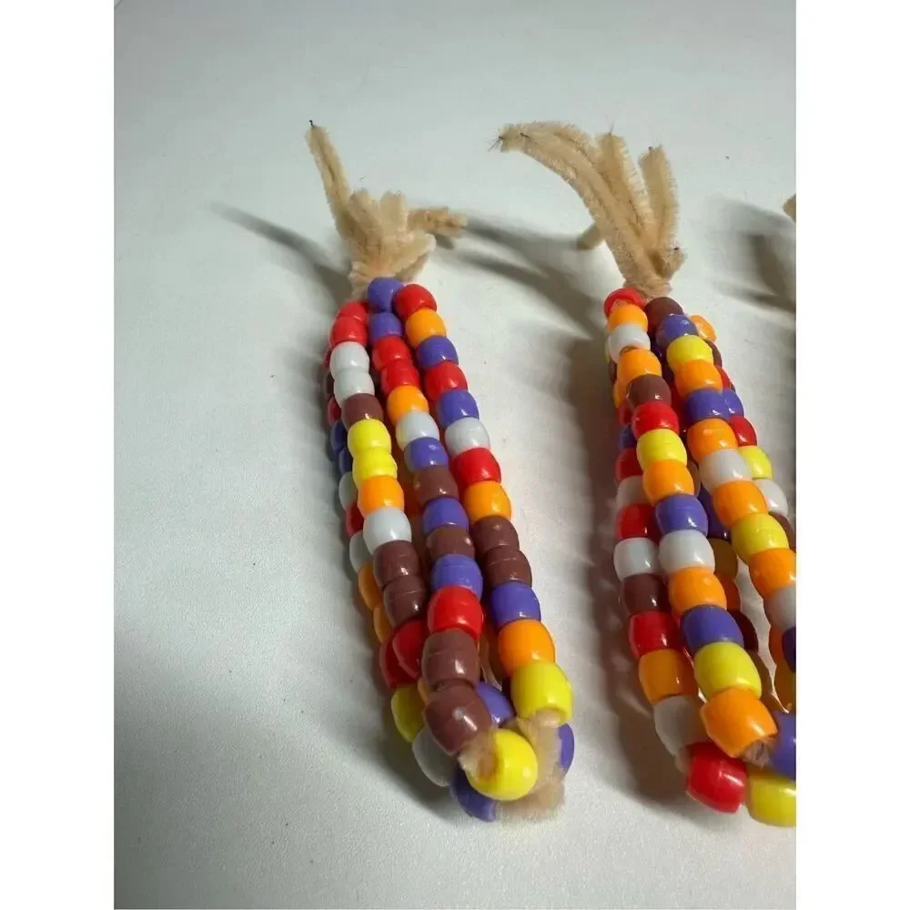 Vintage Lot of 3 Handmade Indian Corn Lacing Thanksgiving Fall Decorations